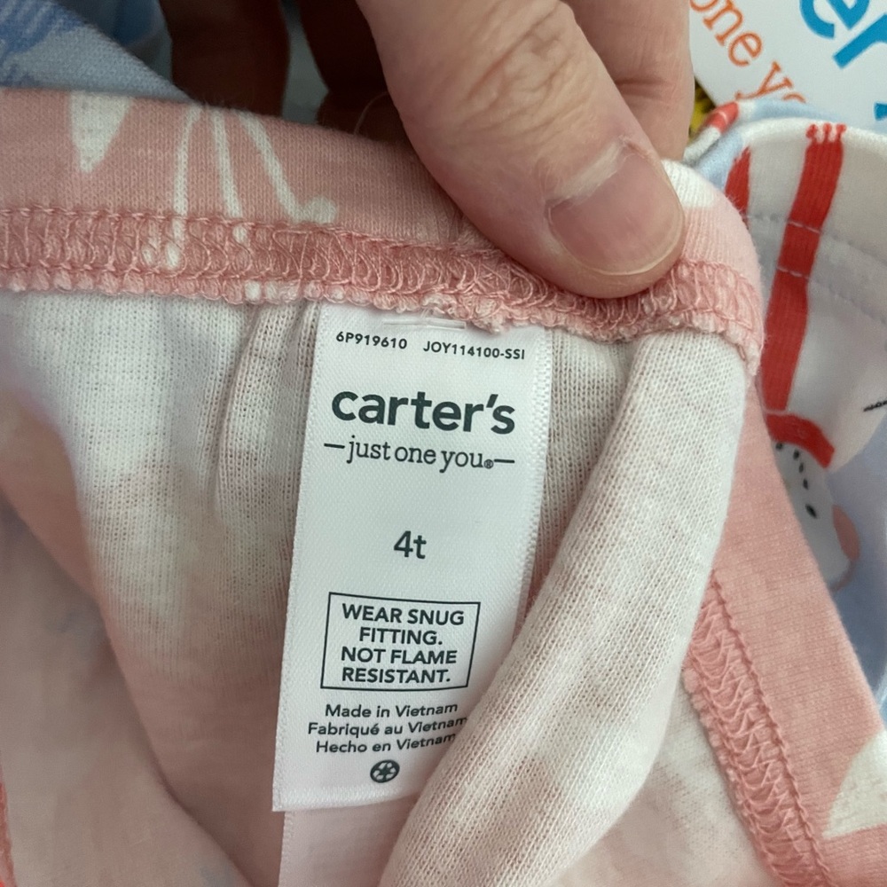 Carter's 2 Kids Snowman Pajama Set Blue and Pink size 4T NWT - Picture 5 of 5